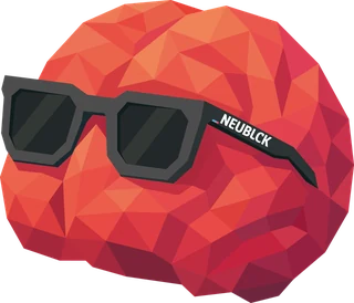 FRED, das rote Low-Poly-Gehirn mit NEUBLCK-Sonnenbrille